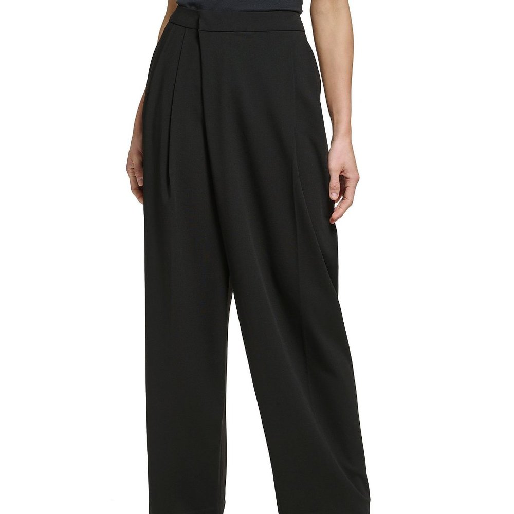 J Brand Black Crossover Pleated Trousers Minimalist Career Quiet Luxury